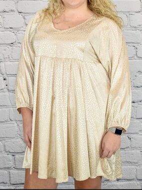 Umgee Plus Size Satin Babydoll Dress in Shimmery Champagne